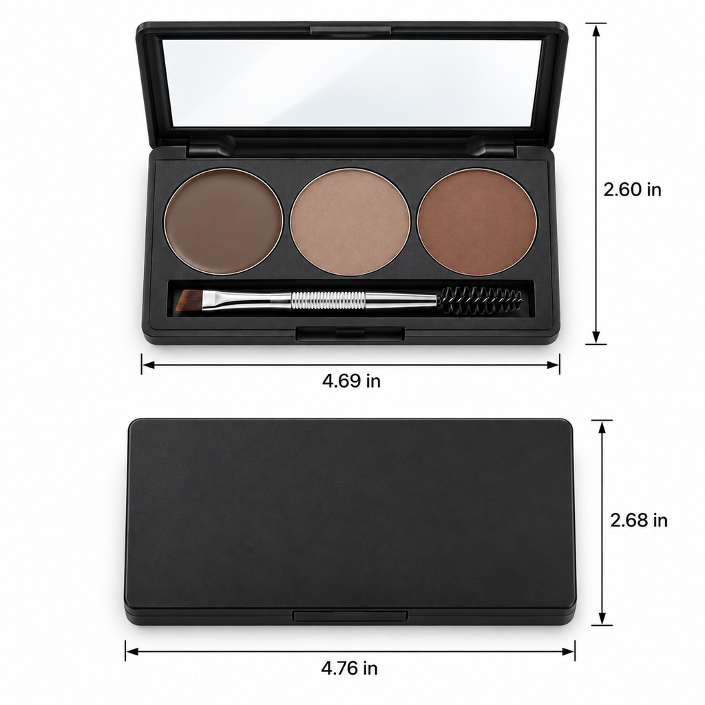 3 Shades Eyebrow Powder Palette, Long Wear Brow Filler with Mirror & Dual Brow Brush