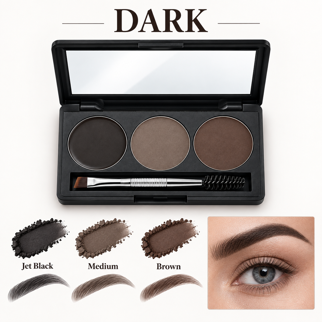 3 Shades Eyebrow Powder Palette, Long Wear Brow Filler with Mirror & Dual Brow Brush