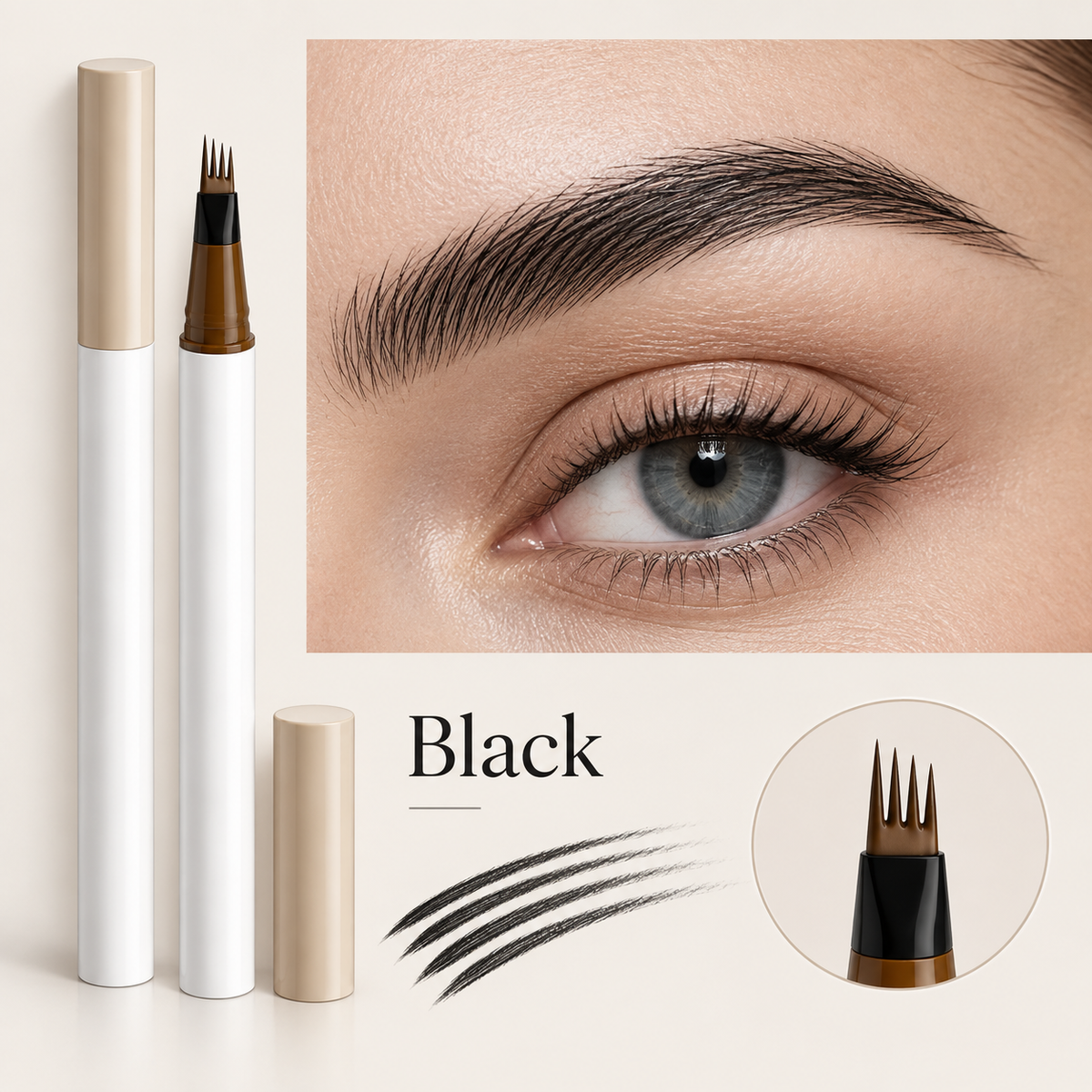 4-Tip Liquid Eyebrow Pen, Waterproof Microblading Eyebrow Pen for Natural Hair-Like Brow Strokes